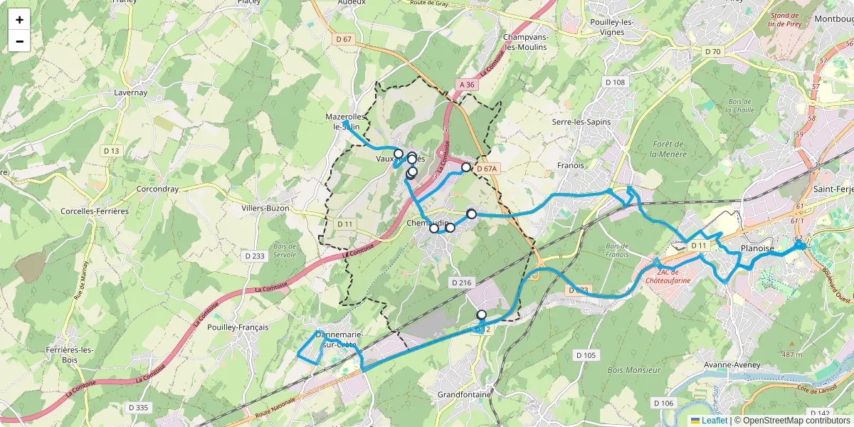 Carte du réseau de transport en commun à Chemaudin et Vaux - lignes de bus et arrêts