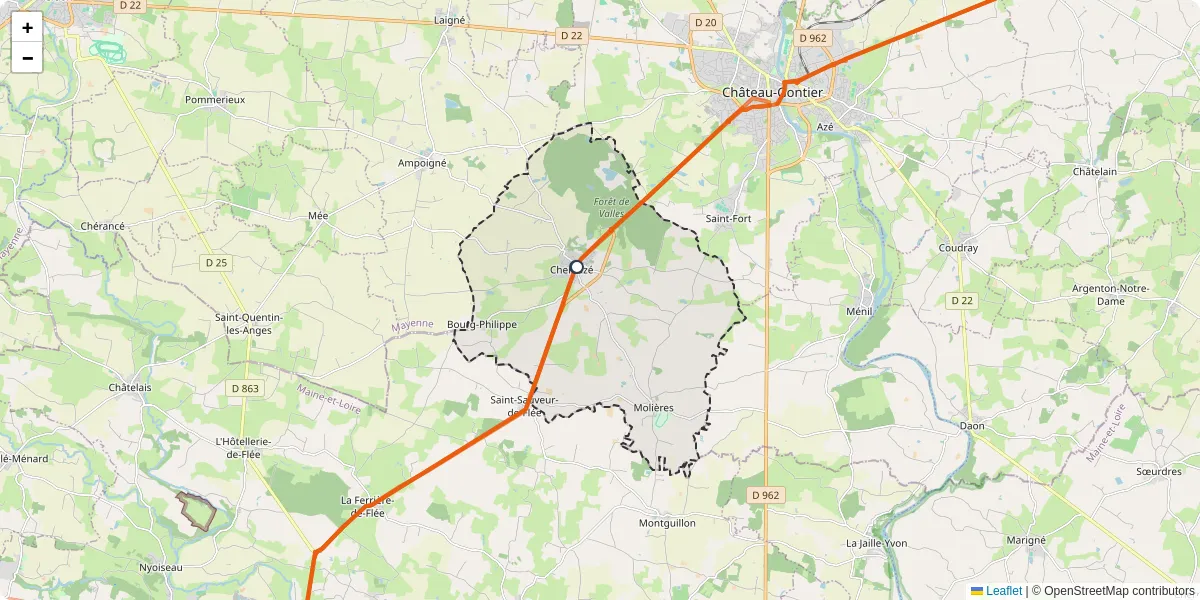 Carte du réseau de transport en commun à Chemazé - lignes de bus et arrêts