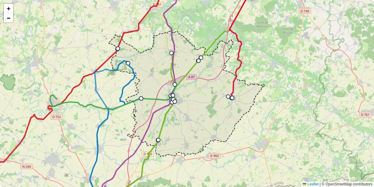 Carte du réseau de transport en commun à Chemillé-en-Anjou - lignes de bus et arrêts