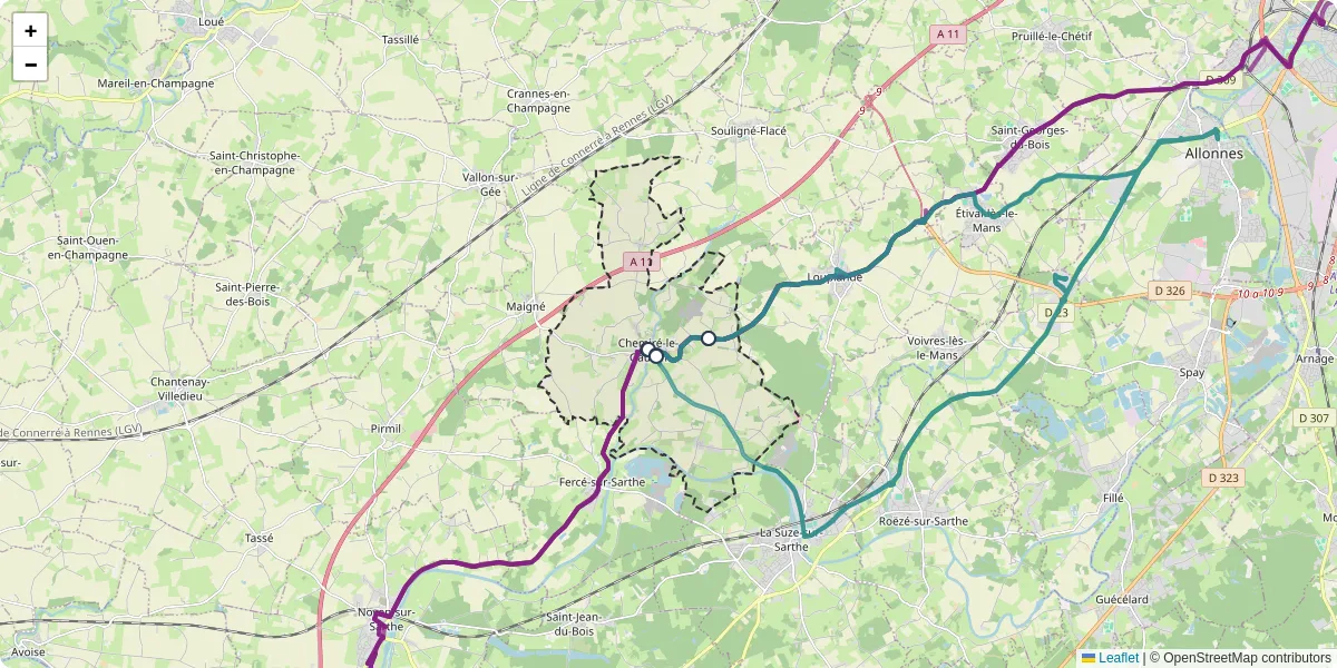 Carte du réseau de transport en commun à Chemiré-le-Gaudin - lignes de bus et arrêts