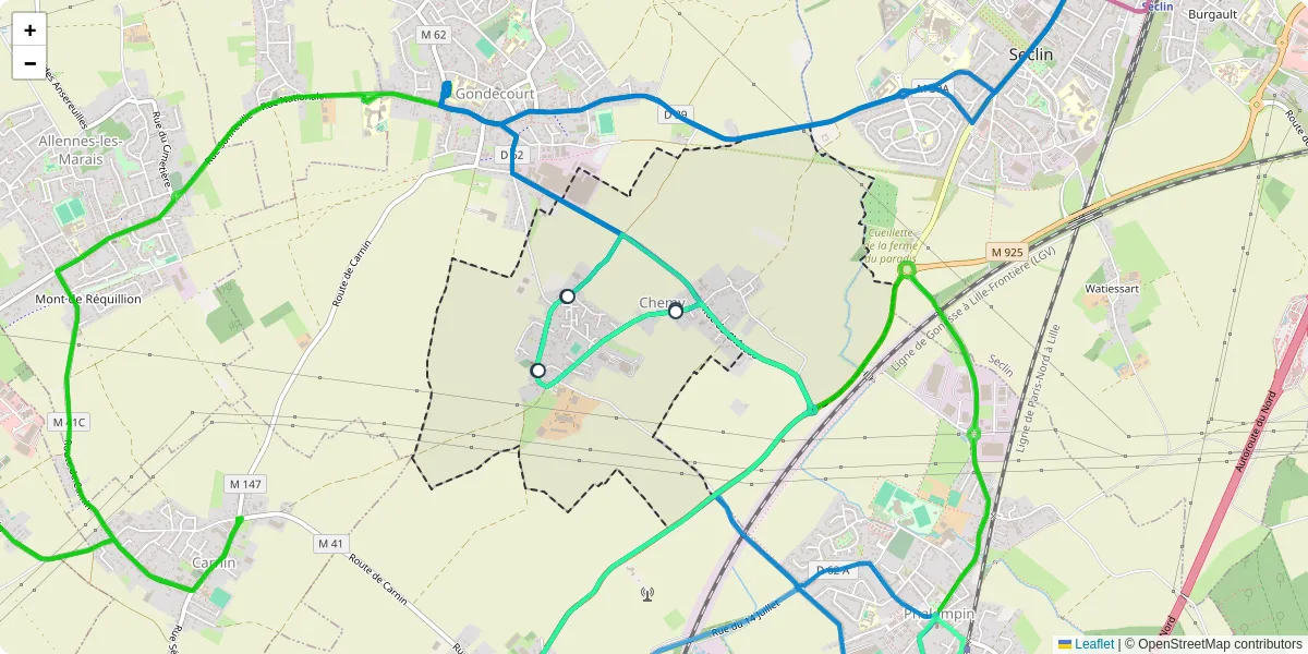 Carte du réseau de transport en commun à Chemy - lignes de bus et arrêts