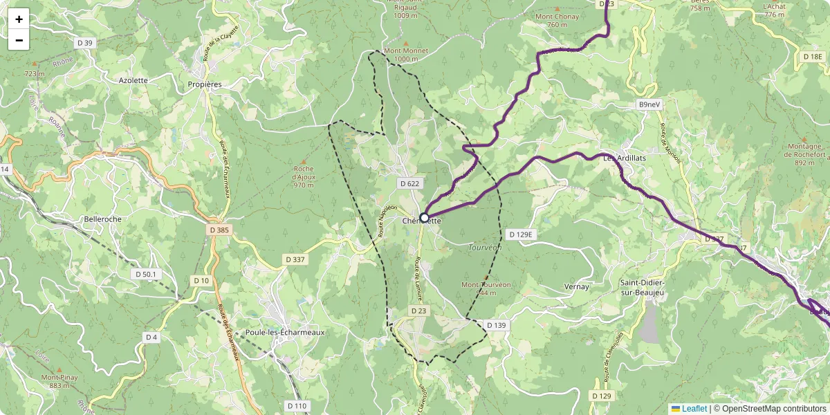 Carte du réseau de transport en commun à Chénelette - lignes de bus et arrêts