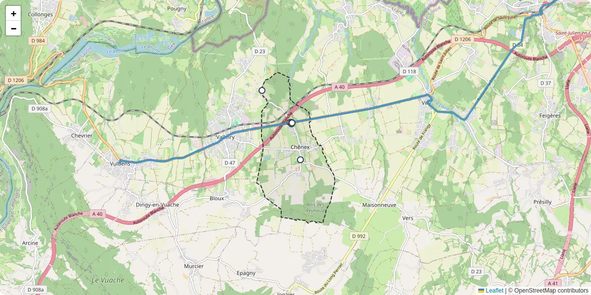 Carte du réseau de transport en commun à Chênex - lignes de bus et arrêts