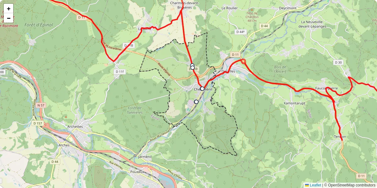 Carte du réseau de transport en commun à Cheniménil - lignes de bus et arrêts