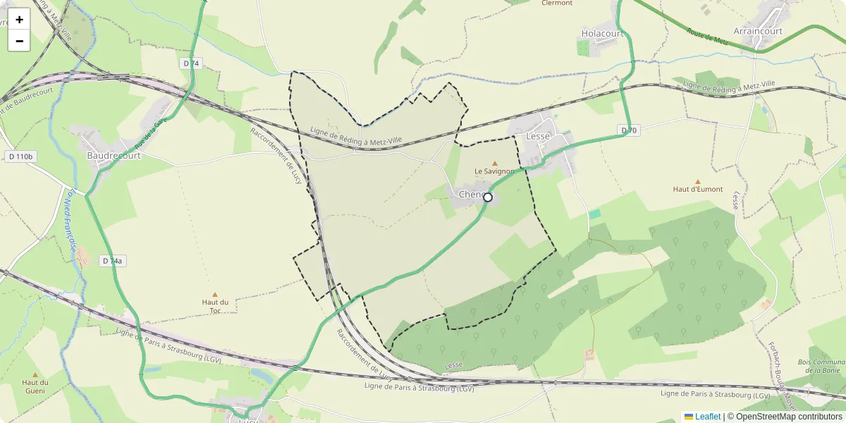 Carte du réseau de transport en commun à Chenois - lignes de bus et arrêts