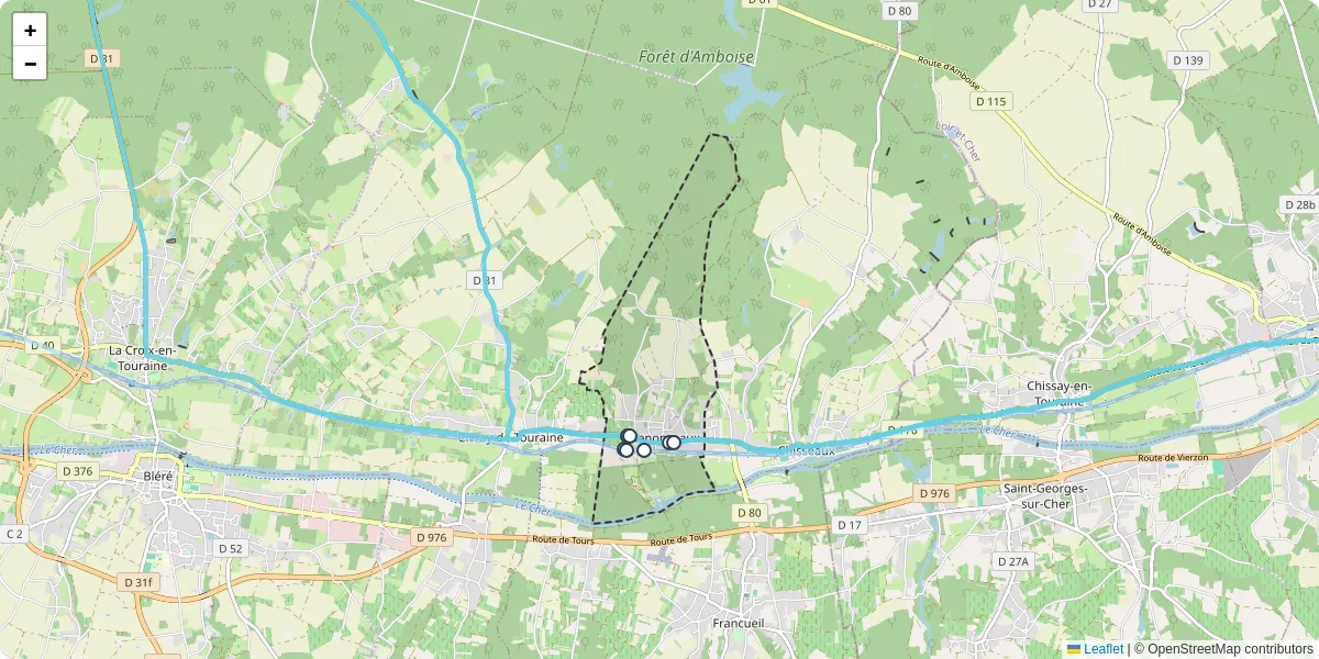 Carte du réseau de transport en commun à Chenonceaux - lignes de bus et arrêts