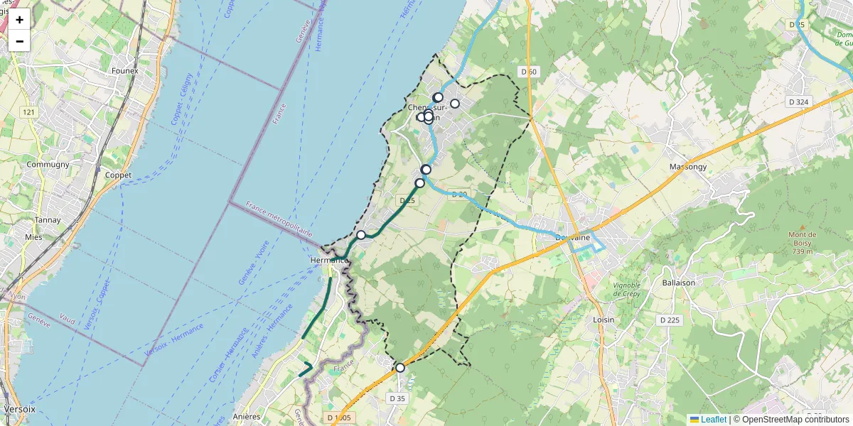 Carte du réseau de transport en commun à Chens-sur-Léman - lignes de bus et arrêts