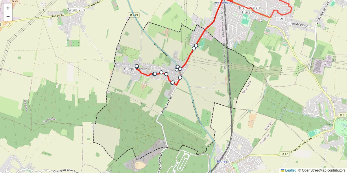 Carte du réseau de transport en commun à Cheptainville - lignes de bus et arrêts