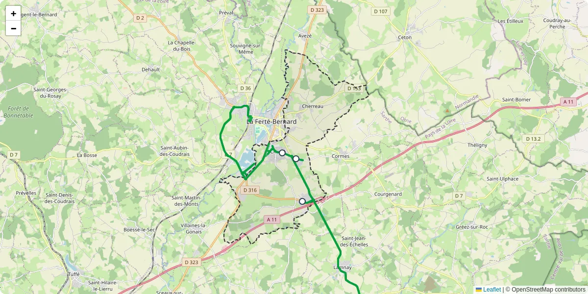Carte du réseau de transport en commun à Cherré-Au - lignes de bus et arrêts