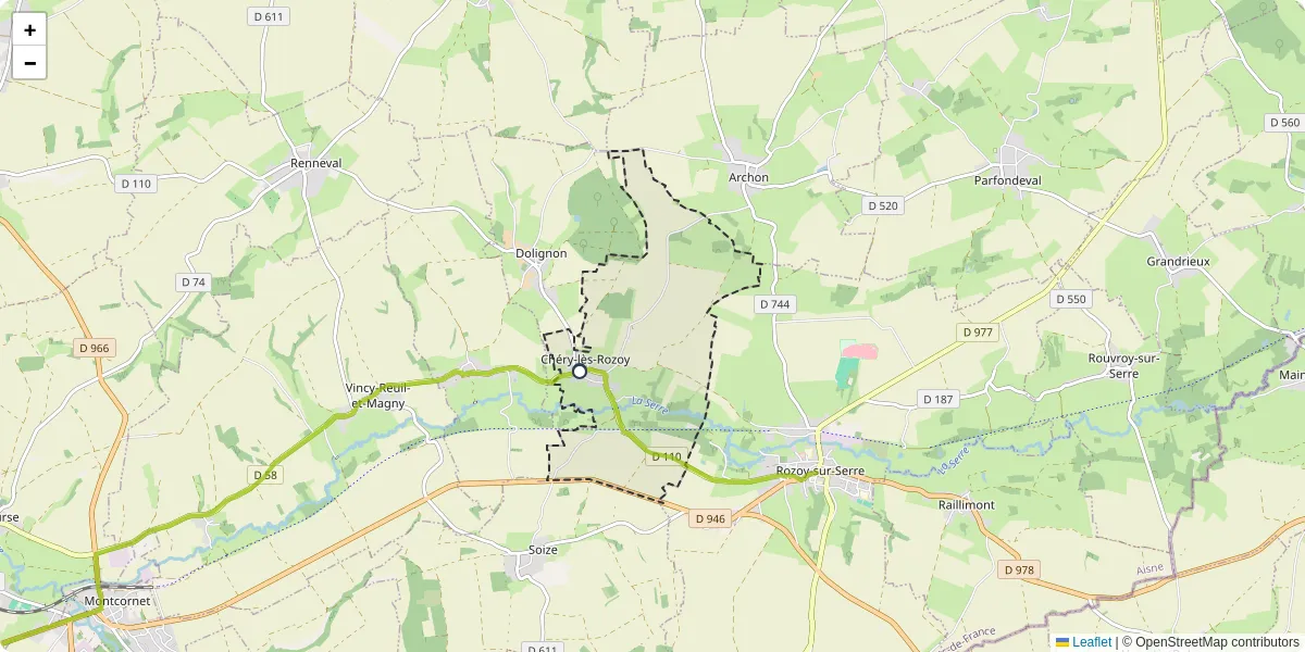 Carte du réseau de transport en commun à Chéry-lès-Rozoy - lignes de bus et arrêts