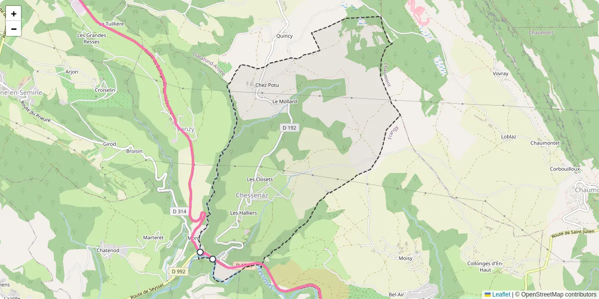 Carte du réseau de transport en commun à Chessenaz - lignes de bus et arrêts