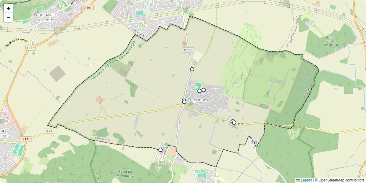 Carte du réseau de transport en commun à Chevannes - lignes de bus et arrêts