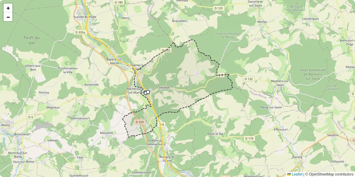 Carte du réseau de transport en commun à Chevillon - lignes de bus et arrêts
