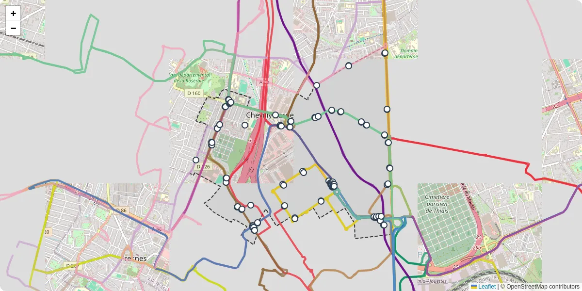 Carte du réseau de transport en commun à Chevilly-Larue - lignes de bus et arrêts