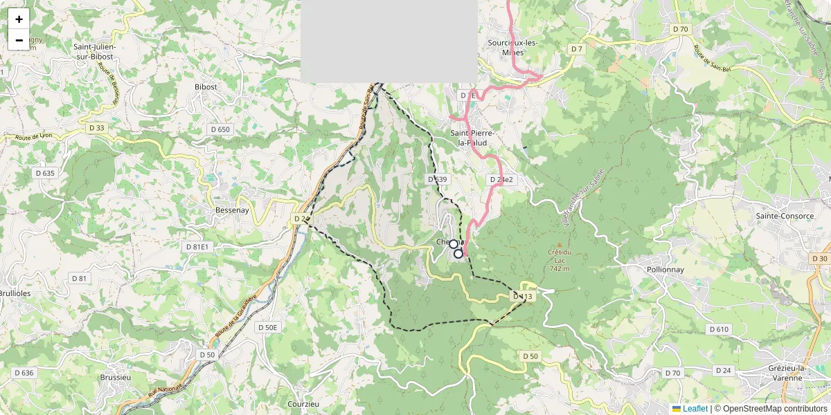 Carte du réseau de transport en commun à Chevinay - lignes de bus et arrêts