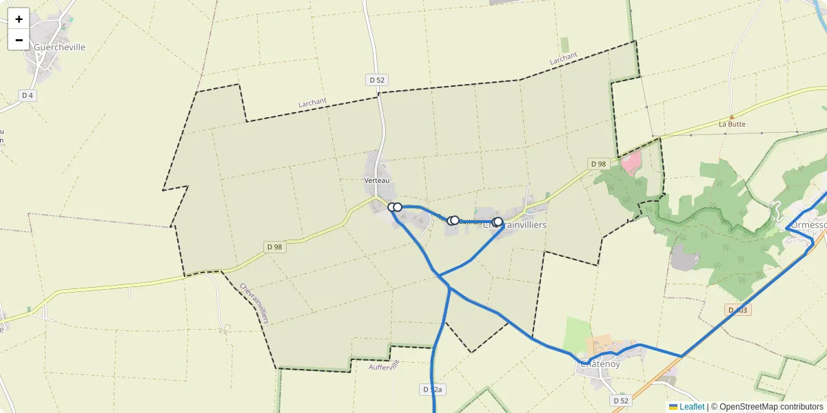 Carte du réseau de transport en commun à Chevrainvilliers - lignes de bus et arrêts