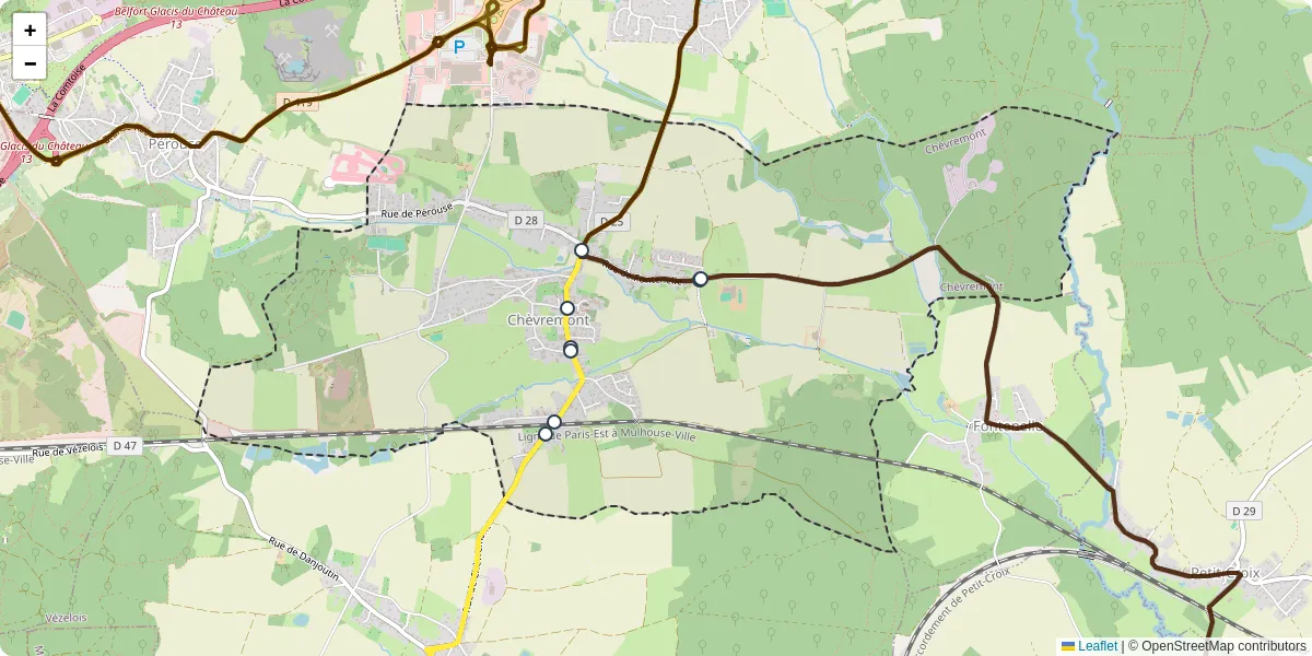 Carte du réseau de transport en commun à Chèvremont - lignes de bus et arrêts
