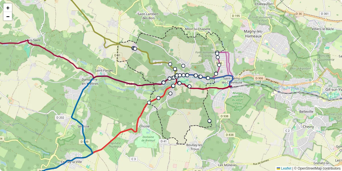 Carte du réseau de transport en commun à Chevreuse - lignes de bus et arrêts