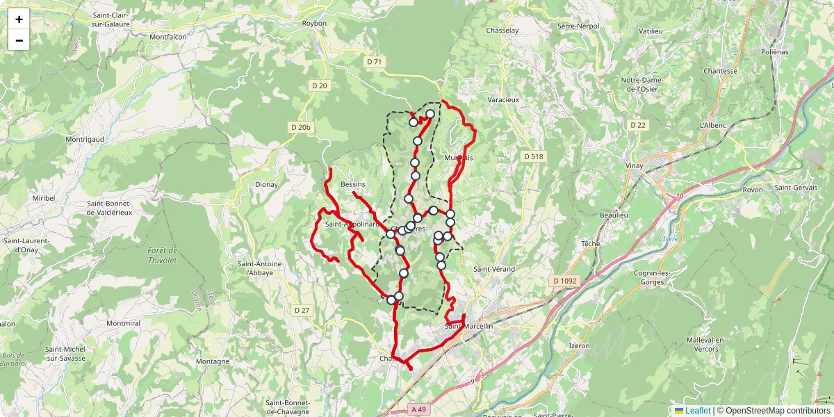 Carte du réseau de transport en commun à Chevrières - lignes de bus et arrêts