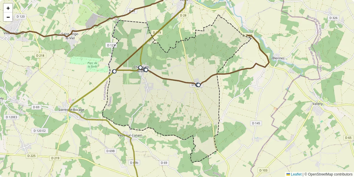 Carte du réseau de transport en commun à Chevry-en-Sereine - lignes de bus et arrêts