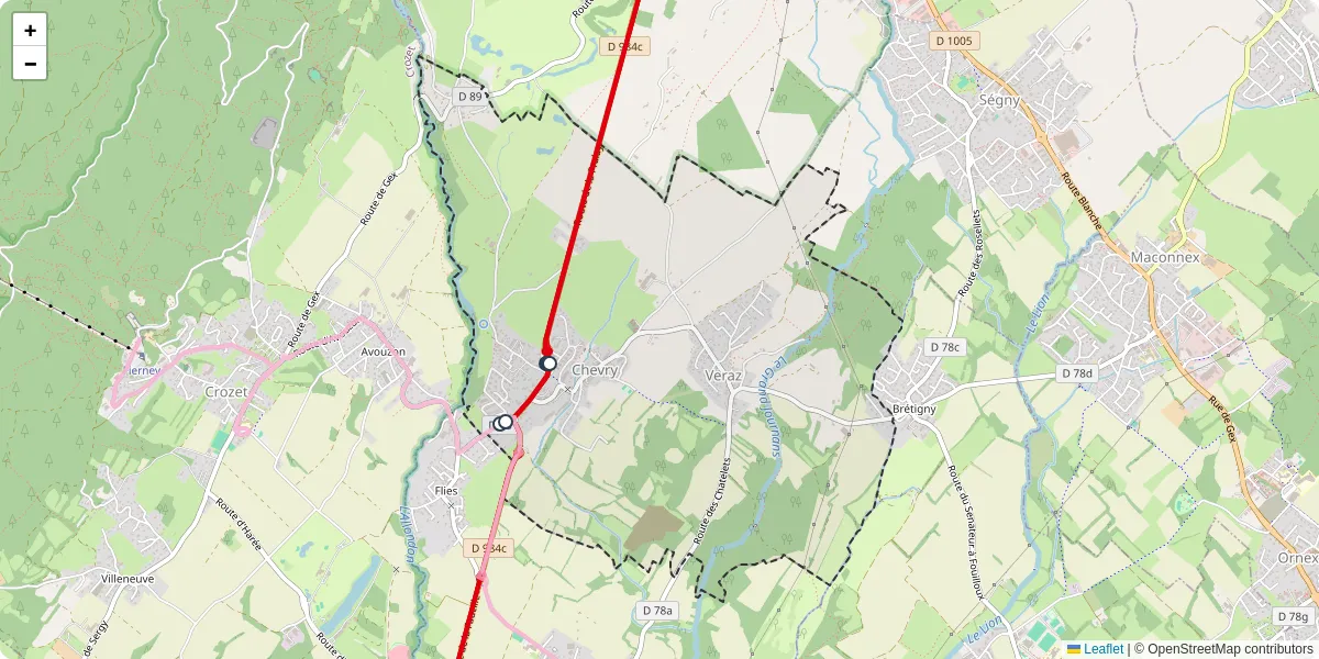 Carte du réseau de transport en commun à Chevry - lignes de bus et arrêts