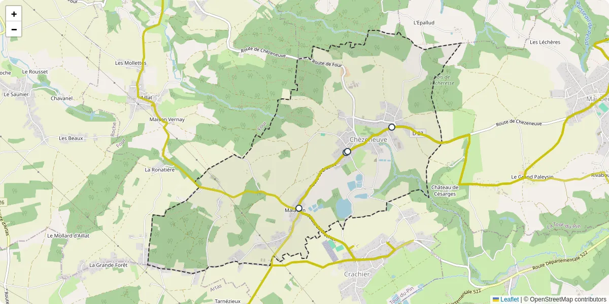 Carte du réseau de transport en commun à Chèzeneuve - lignes de bus et arrêts