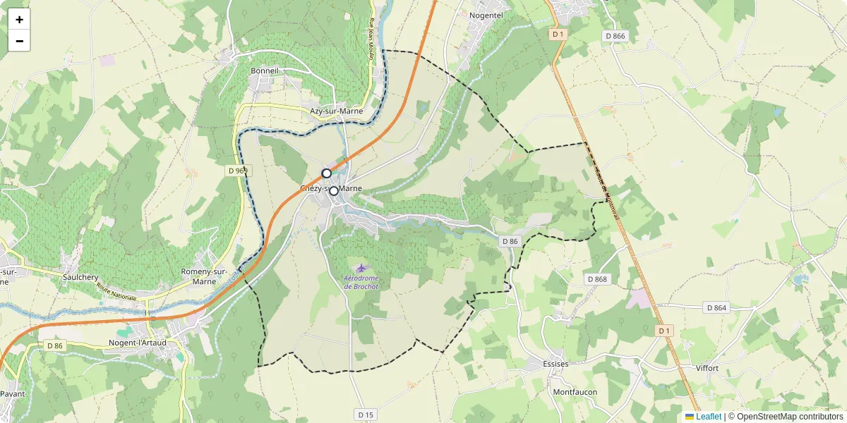 Carte du réseau de transport en commun à Chézy-sur-Marne - lignes de bus et arrêts