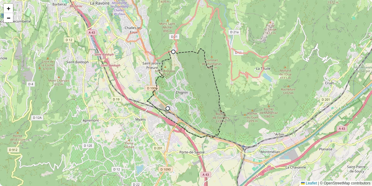 Carte du réseau de transport en commun à Chignin - lignes de bus et arrêts