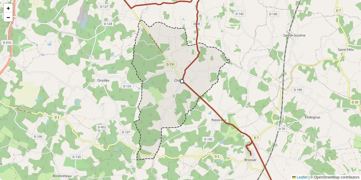 Carte du réseau de transport en commun à Chillac - lignes de bus et arrêts