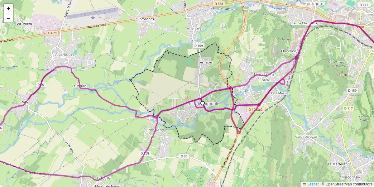 Carte du réseau de transport en commun à Chilly-le-Vignoble - lignes de bus et arrêts