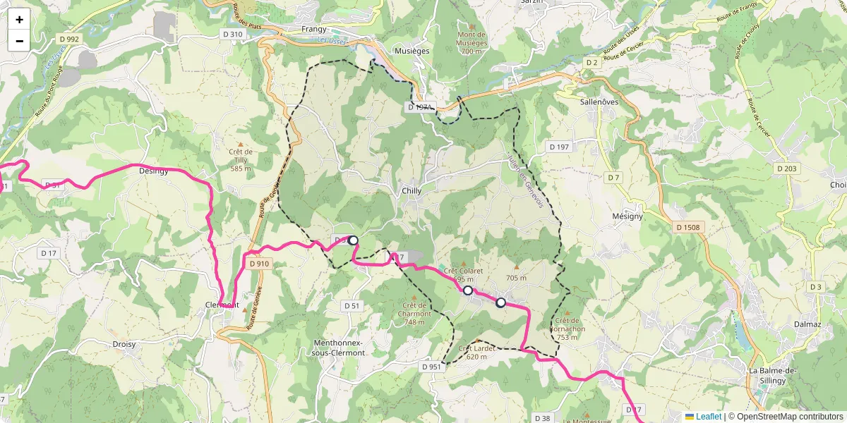 Carte du réseau de transport en commun à Chilly - lignes de bus et arrêts