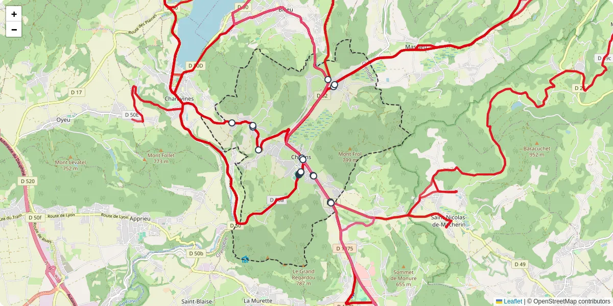 Carte du réseau de transport en commun à Chirens - lignes de bus et arrêts