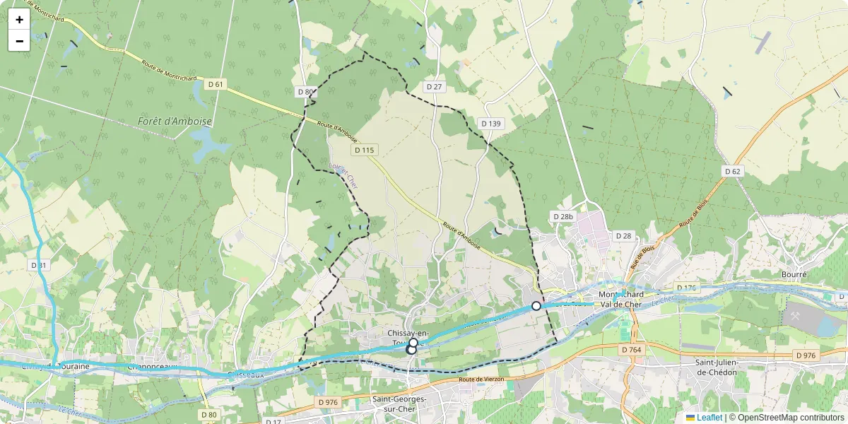 Carte du réseau de transport en commun à Chissay-en-Touraine - lignes de bus et arrêts