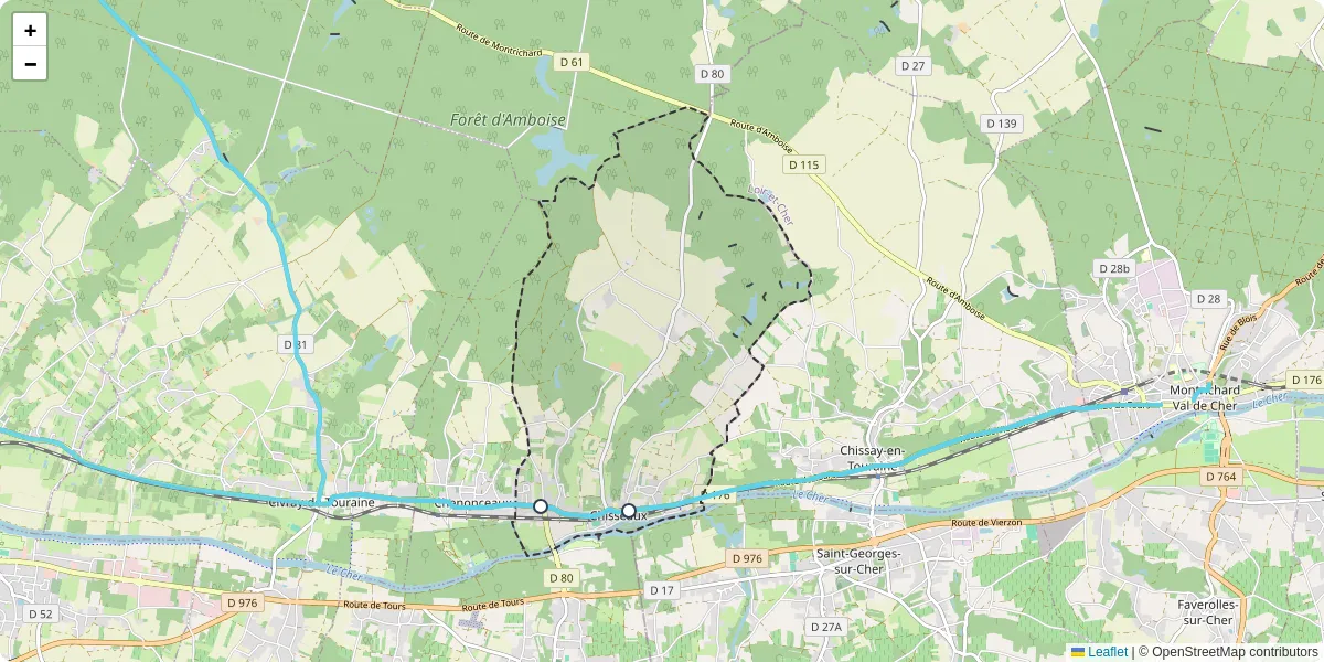 Carte du réseau de transport en commun à Chisseaux - lignes de bus et arrêts