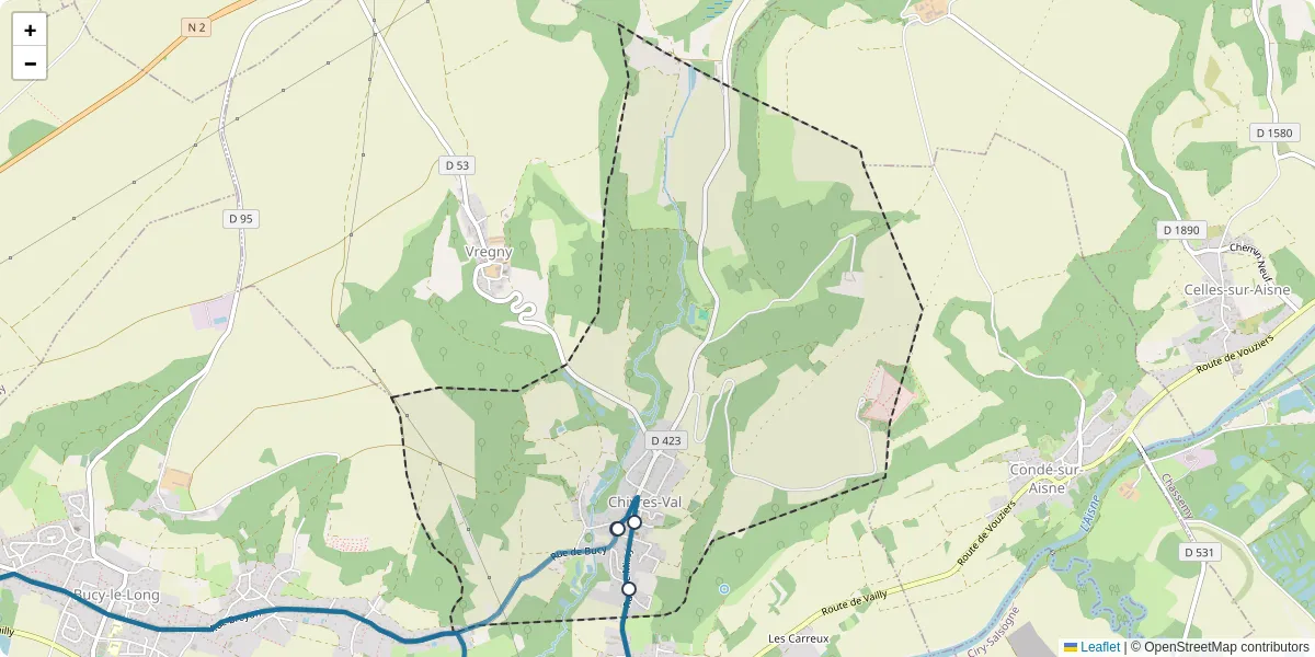 Carte du réseau de transport en commun à Chivres-Val - lignes de bus et arrêts