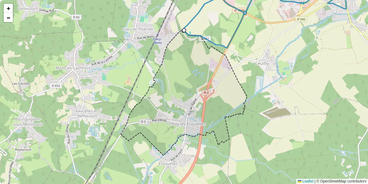 Carte du réseau de transport en commun à Chivy-lès-Étouvelles - lignes de bus et arrêts