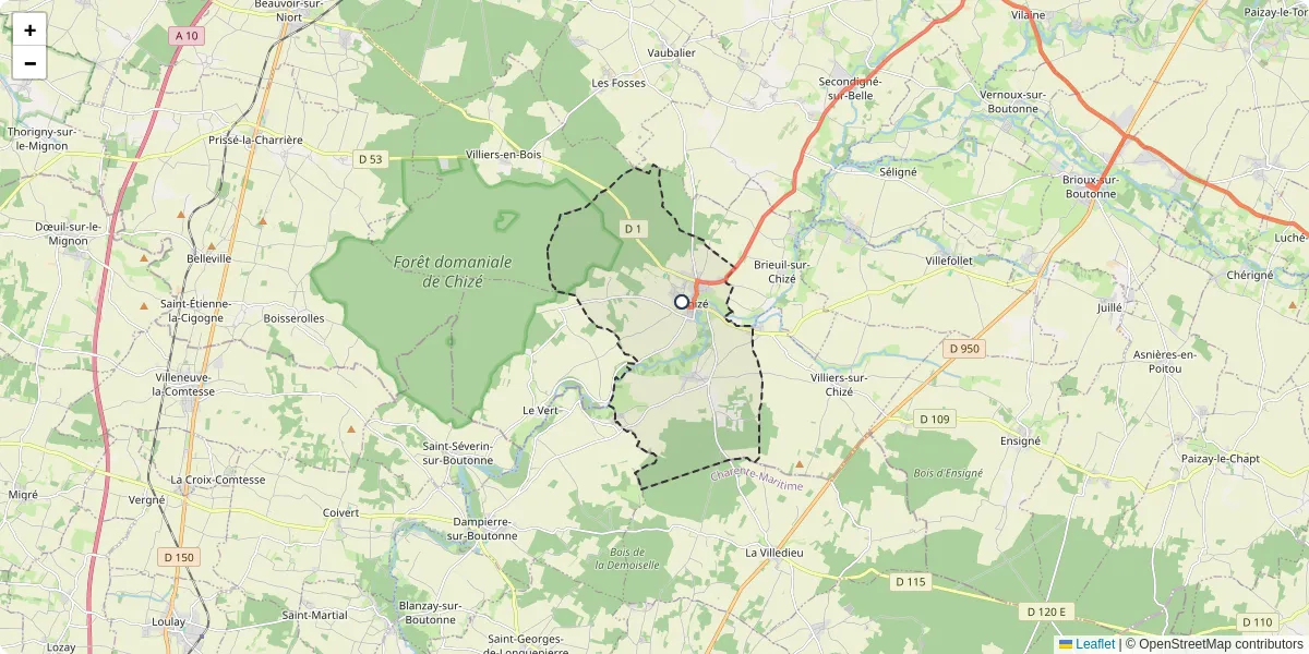 Carte du réseau de transport en commun à Chizé - lignes de bus et arrêts