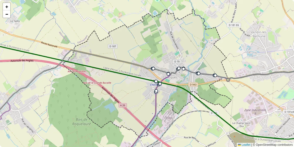 Carte du réseau de transport en commun à Chocques - lignes de bus et arrêts