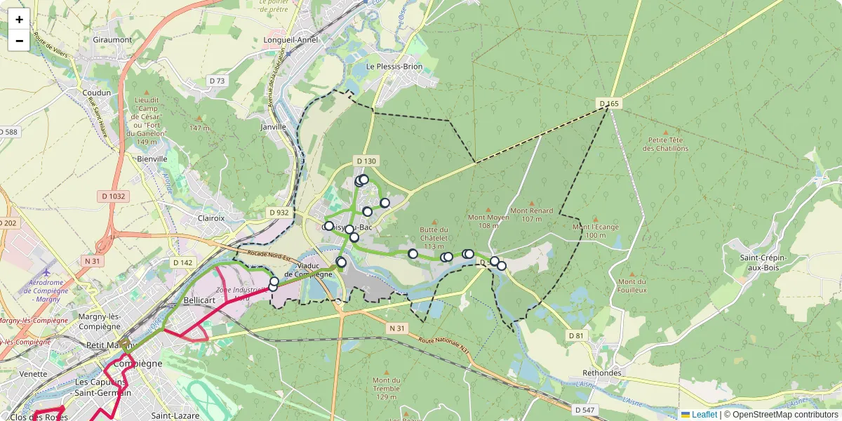 Carte du réseau de transport en commun à Choisy-au-Bac - lignes de bus et arrêts