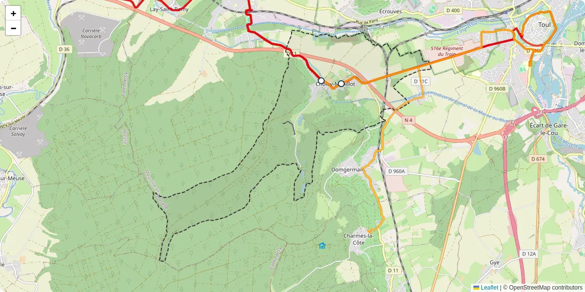 Carte du réseau de transport en commun à Choloy-Ménillot - lignes de bus et arrêts