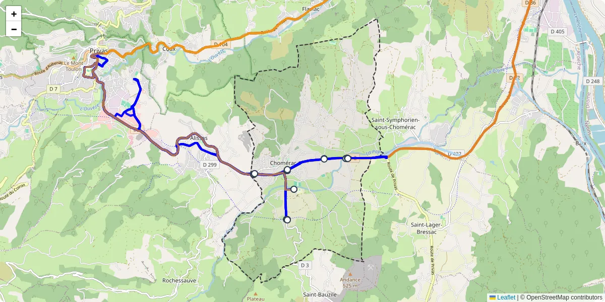 Carte du réseau de transport en commun à Chomérac - lignes de bus et arrêts