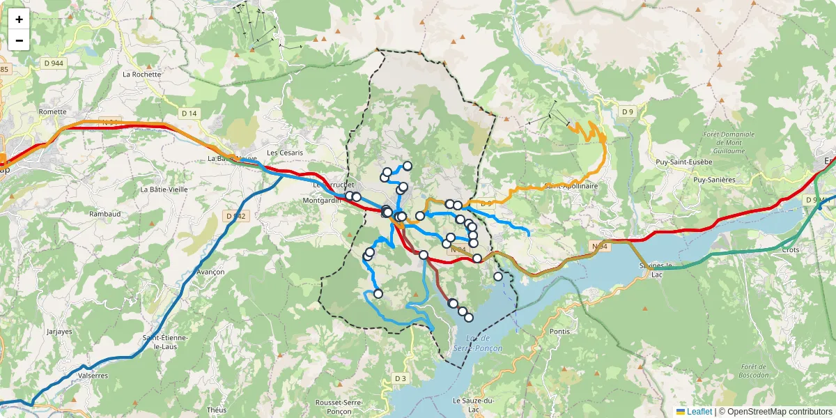 Carte du réseau de transport en commun à Chorges - lignes de bus et arrêts