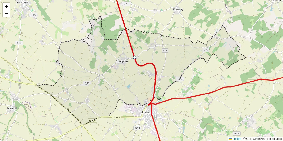 Carte du réseau de transport en commun à Chouppes - lignes de bus et arrêts