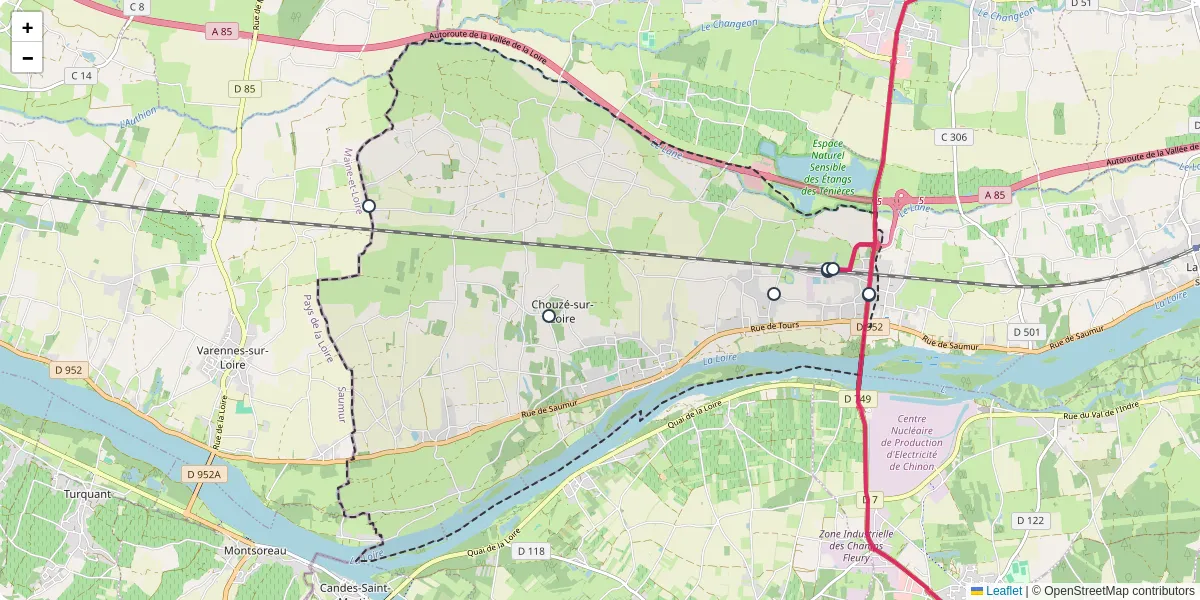 Carte du réseau de transport en commun à Chouzé-sur-Loire - lignes de bus et arrêts