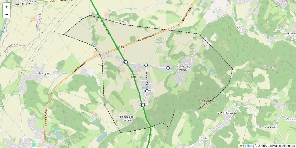 Carte du réseau de transport en commun à Chozeau - lignes de bus et arrêts