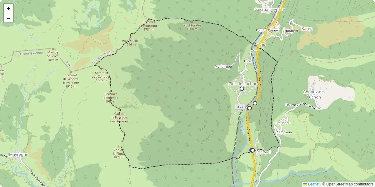 Carte du réseau de transport en commun à Cier-de-Luchon - lignes de bus et arrêts