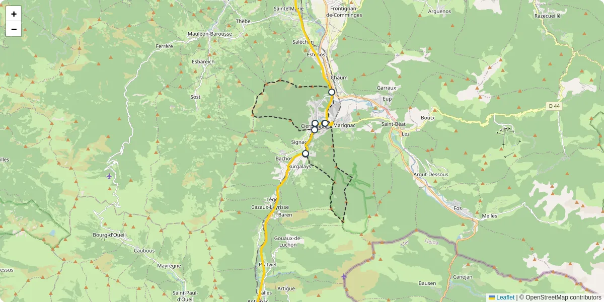 Carte du réseau de transport en commun à Cierp-Gaud - lignes de bus et arrêts