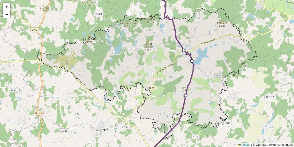 Carte du réseau de transport en commun à Cieux - lignes de bus et arrêts