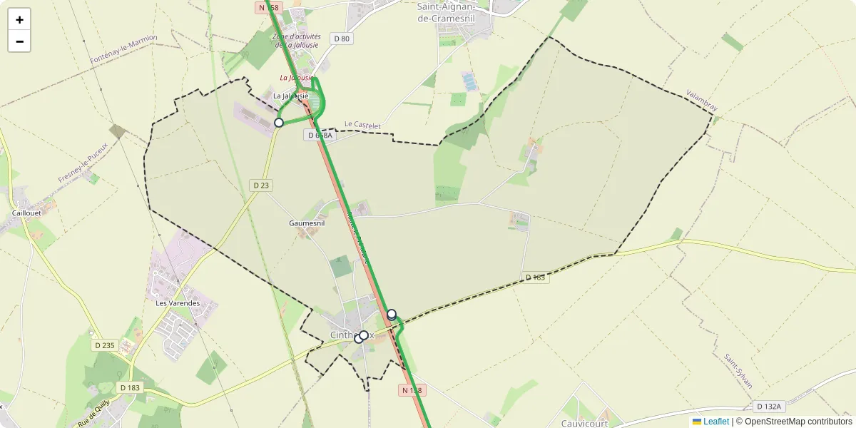 Carte du réseau de transport en commun à Cintheaux - lignes de bus et arrêts