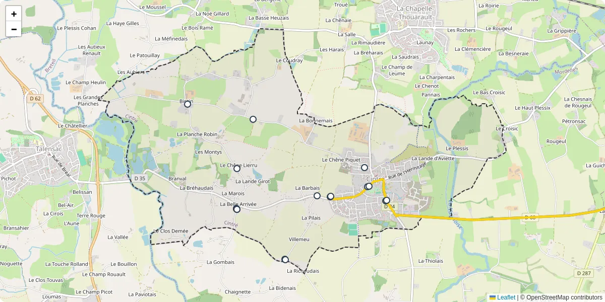 Carte du réseau de transport en commun à Cintré - lignes de bus et arrêts